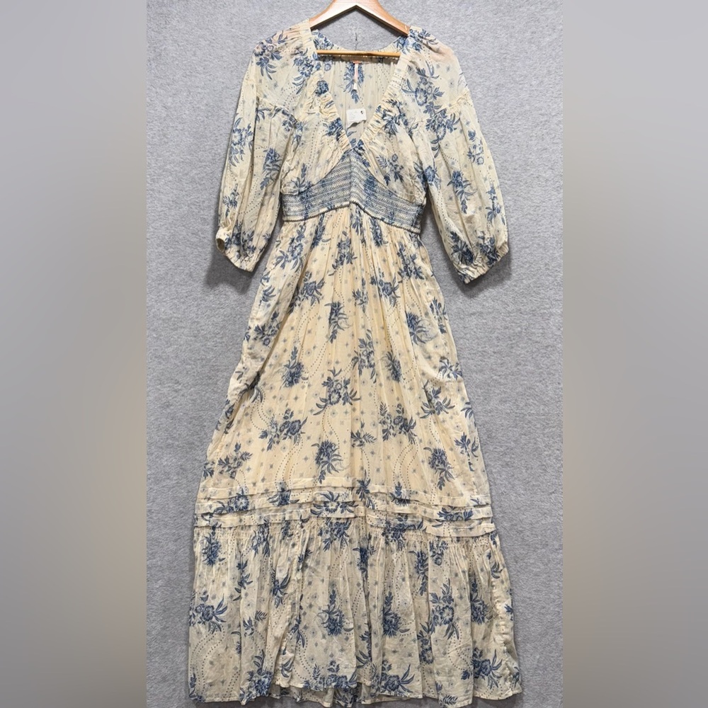 Free People Golden Hour Maxi Dress in Ivory Combo - Blue